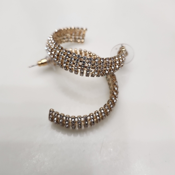 Express Gold Tone Hoop Crystal Earrings - Picture 1 of 4